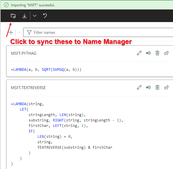 Кнопка Sync в панели AFE после импорта функций.