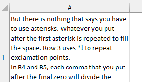 На этом скриншоте видно, что таблица прокручена до середины первой строки. Видны последние пять строк ячейки A1, а первые четыре скрыты.