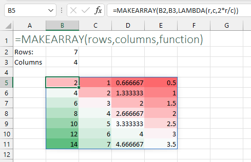 Создание массива с помощью MAKEARRAY и простой математической логики