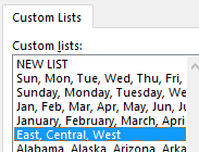 В диалоговом окне «Пользовательский список» выберите строку с вашим списком.