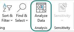 Значок Анализ данных на ленте Главная в Excel
