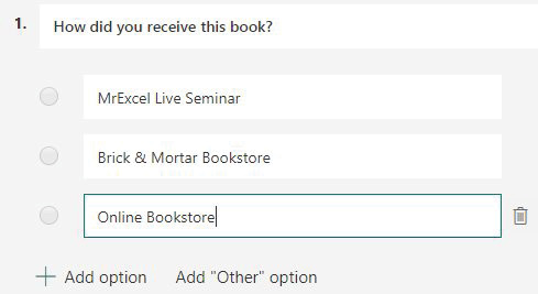 В вопросе с множественным выбором введите текст и варианты ответов. Используйте Добавить вариант для увеличения числа ответов или Добавить другой вариант для возможности ввода своего ответа.