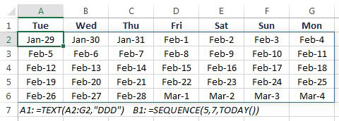 Две формулы создают прогнозный календарь.