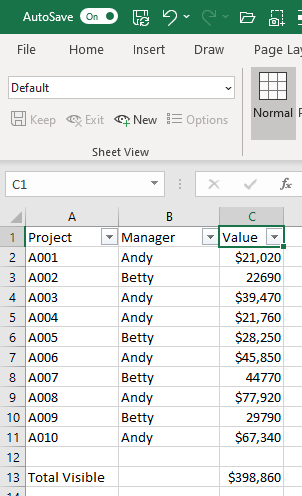 В группе Представление листа создайте представление с названием Default без примененных фильтров.