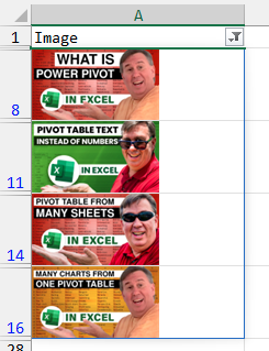 Фильтрация по изображениям с Alt Text, содержащим 'Pivot', позволяет найти все картинки, связанные со сводными таблицами.