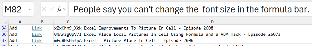 Строка формул Excel после перезапуска программы. Шрифт стал заметно крупнее.