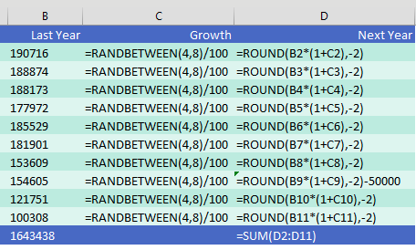 В режиме показа формул столбцы становятся шире, и в ячейках видны формулы вместо значений.
