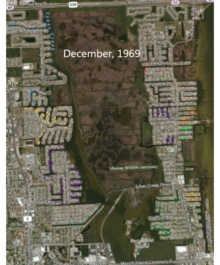 Тот же район в декабре 1969 года. Полностью застроены только 2 комплекса, остальные только начинают появляться.