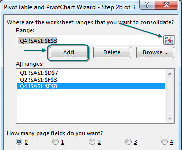 В шаге 2b из 3 мастера укажите все три диапазона. Укажите 0 полей страниц.